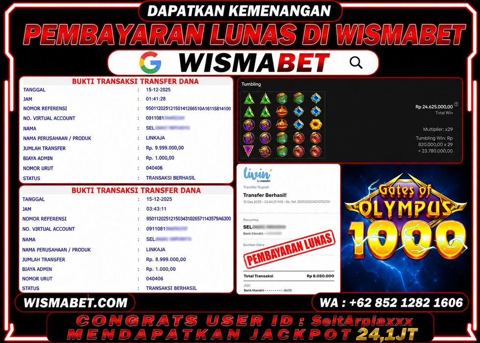 BUKTI KEMENANGAN Gates Of Olympus 1000 Rp24,200,000- LUNAS